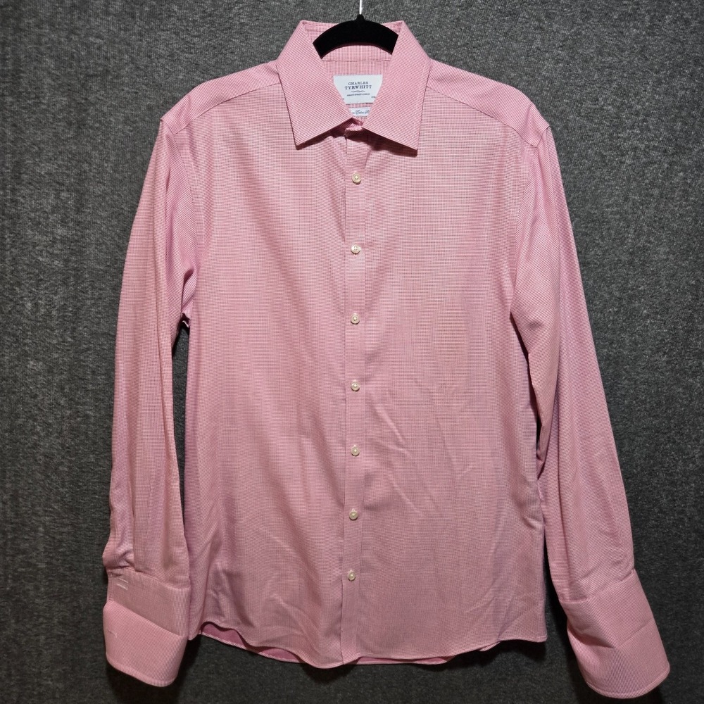 Charles Tyrwhitt Dress Shirt Red White Check Non Iron Extra Slim 16 / 34 French - Picture 3 of 11